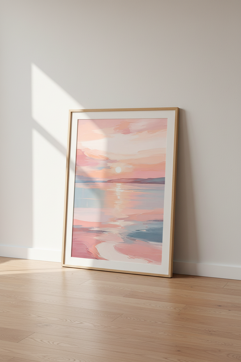Pastel Sunset Wall Art Print | Abstract Coastal Landscape, Blush Pink Decor
