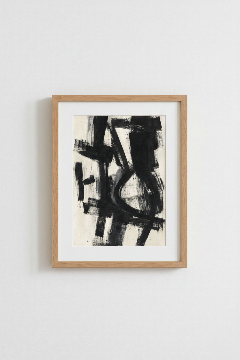 Abstract Wall Art | Monochrome Brush Strokes, Living Room Decor