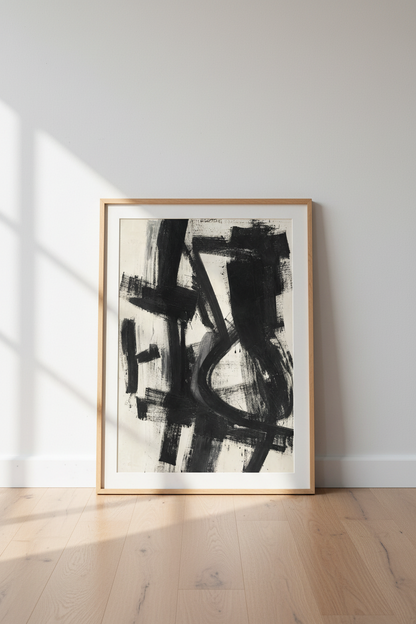 Abstract Wall Art | Monochrome Brush Strokes, Living Room Decor