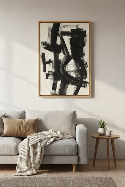 Abstract Wall Art | Monochrome Brush Strokes, Living Room Decor