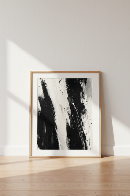 Abstract Paint Splatter Art | Black and White Monochrome, Modern Office Decor