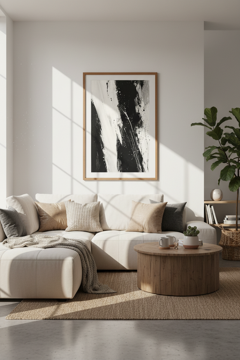 Abstract Paint Splatter Art | Black and White Monochrome, Modern Office Decor