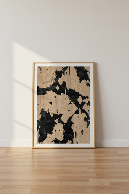 Abstract wall art | Neutral wood-toned, black ink motif | Living room decor