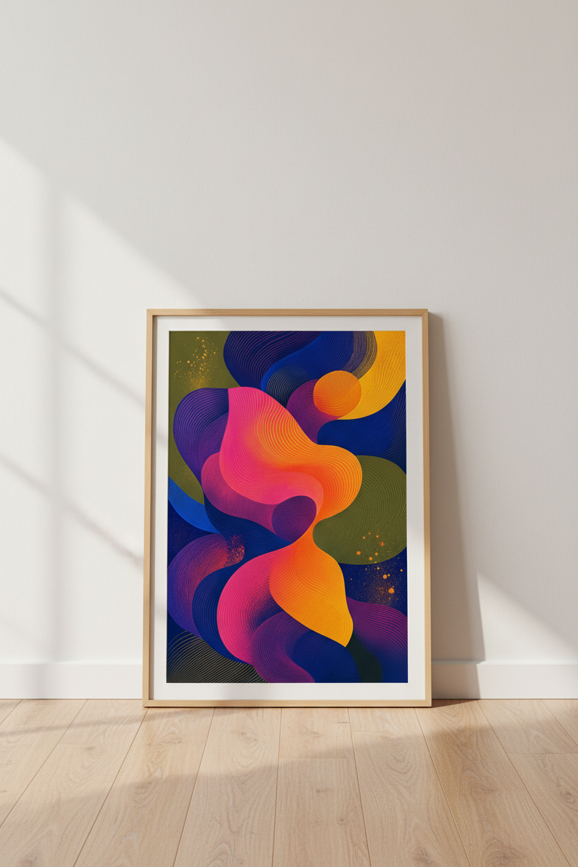 Abstract Fluid Wave Wall Art | Vibrant Colorful Line Poster, Modern Living Room Decor