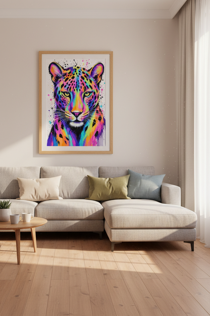 Colorful Leopard Wall Art Print | Rainbow Wildlife Decor | Modern Pop Art Poster