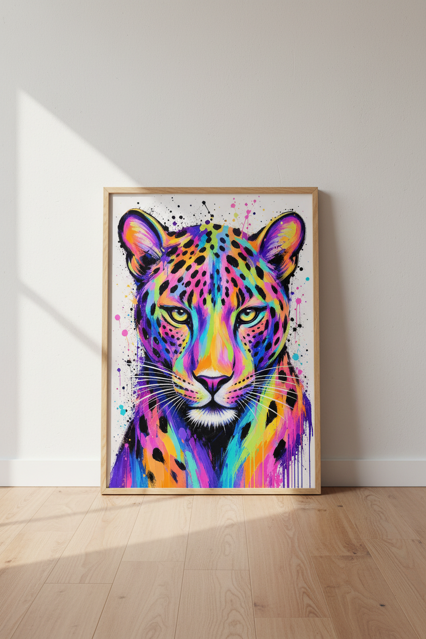 Colorful Leopard Wall Art Print | Rainbow Wildlife Decor | Modern Pop Art Poster