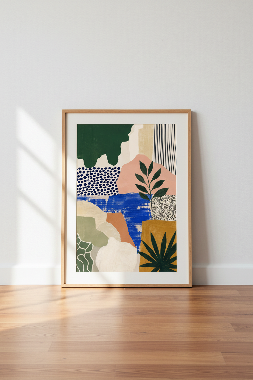 Abstract Botanical Wall Art Print | Modern Colorful Leaf Decor, Minimalist Boho Poster
