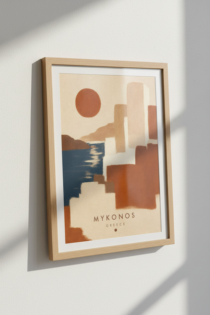 Mykonos Greece Travel Poster | Boho Terracotta Wall Art | Mediterranean Decor