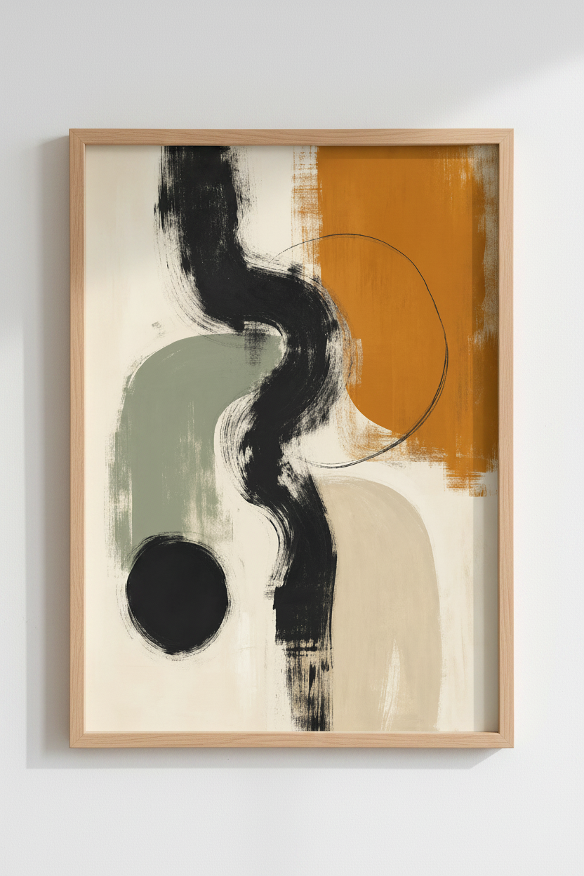 Modern Abstract Art Print | Sage &amp; Burnt Orange Decor | Contemporary Scandi Poster