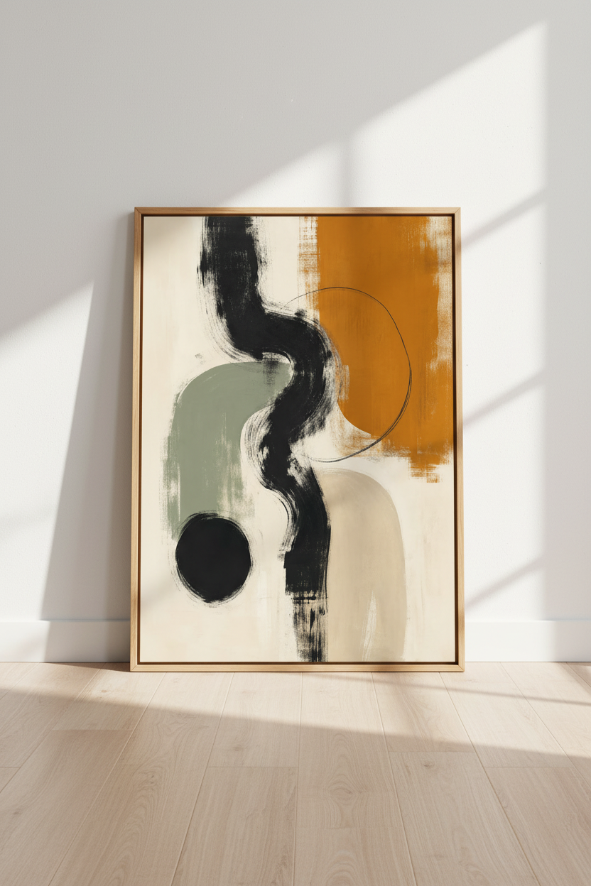 Modern Abstract Art Print | Sage &amp; Burnt Orange Decor | Contemporary Scandi Poster