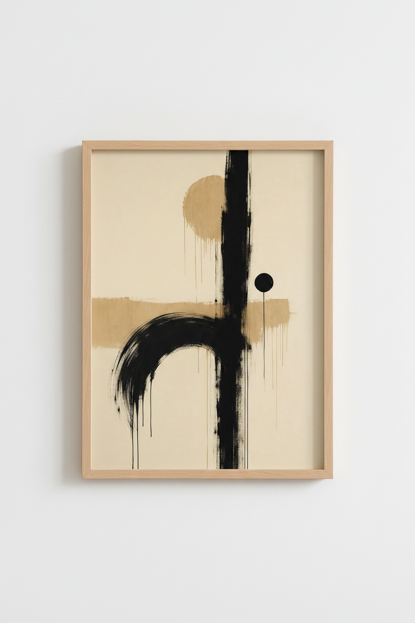 Japandi Abstract Wall Art Print | Minimalist Beige &amp; Black, Modern Zen Home Decor