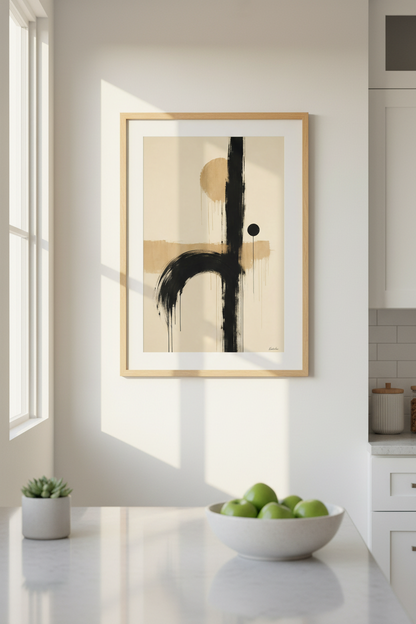 Japandi Abstract Wall Art Print | Minimalist Beige &amp; Black, Modern Zen Home Decor