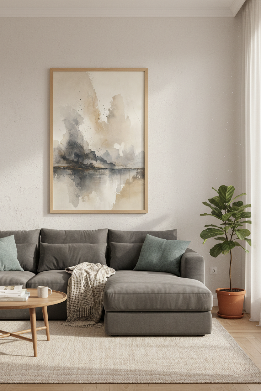 Abstract Landscape Wall Art | Neutral Watercolor Poster, Living Room Decor
