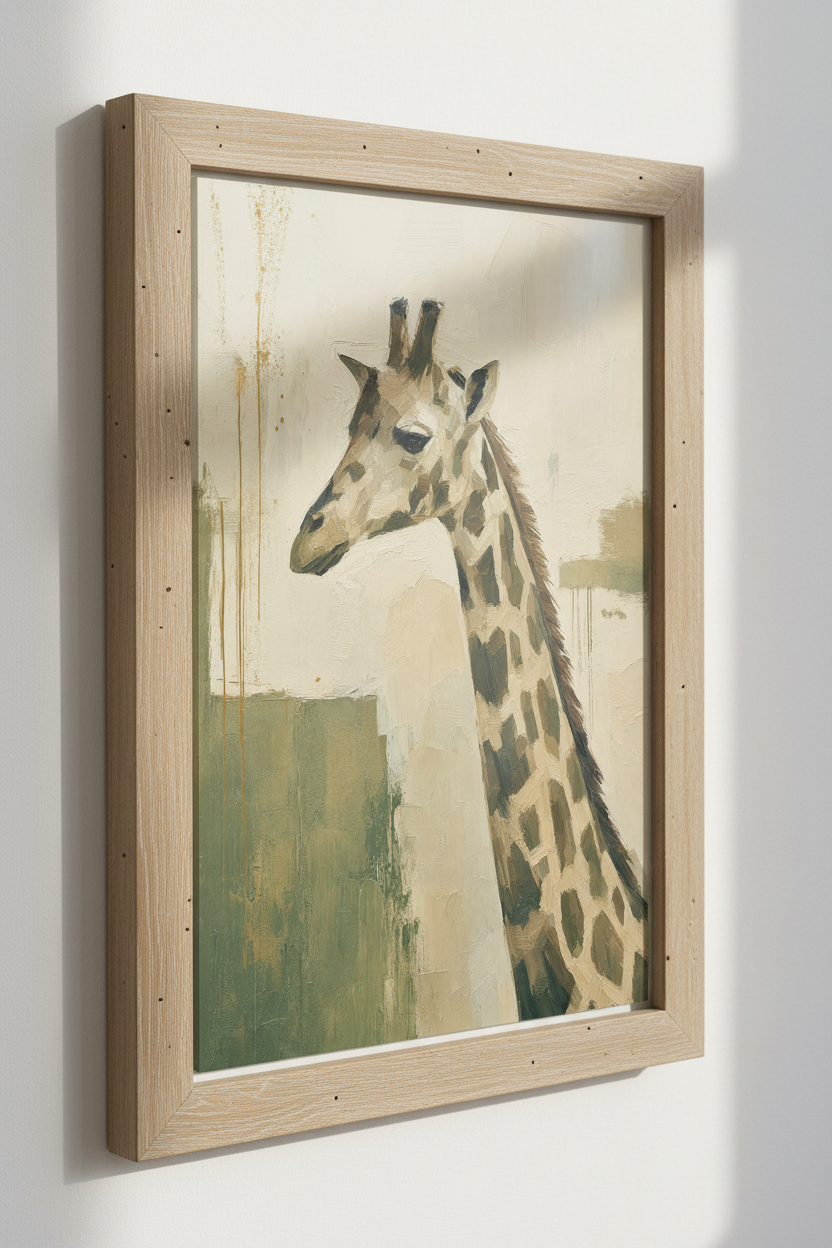 Abstract Giraffe Oil Painting | Neutral Sage &amp; Cream, Nursery Living Room Decor