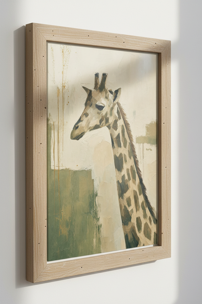 Abstract Giraffe Oil Painting | Neutral Sage &amp; Cream, Nursery Living Room Decor