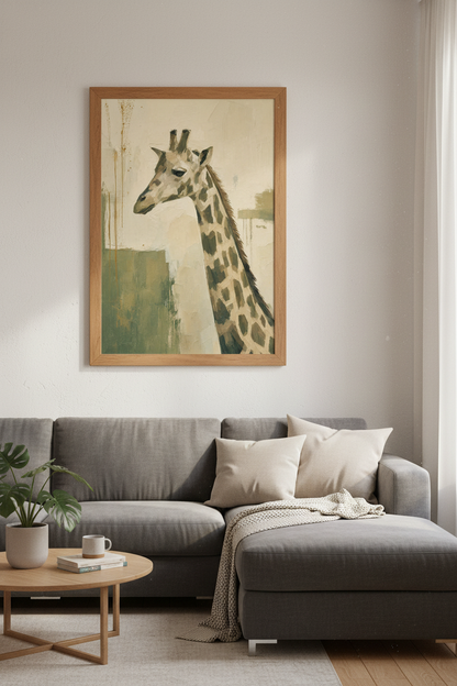 Abstract Giraffe Oil Painting | Neutral Sage &amp; Cream, Nursery Living Room Decor