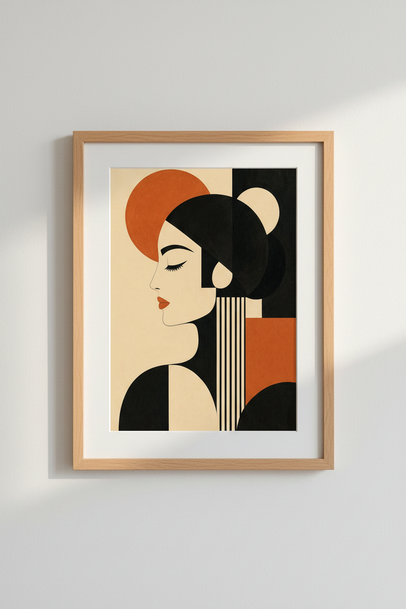 Geometric Poster | Art Deco palette, warm beige &amp; black | Living Room Decor