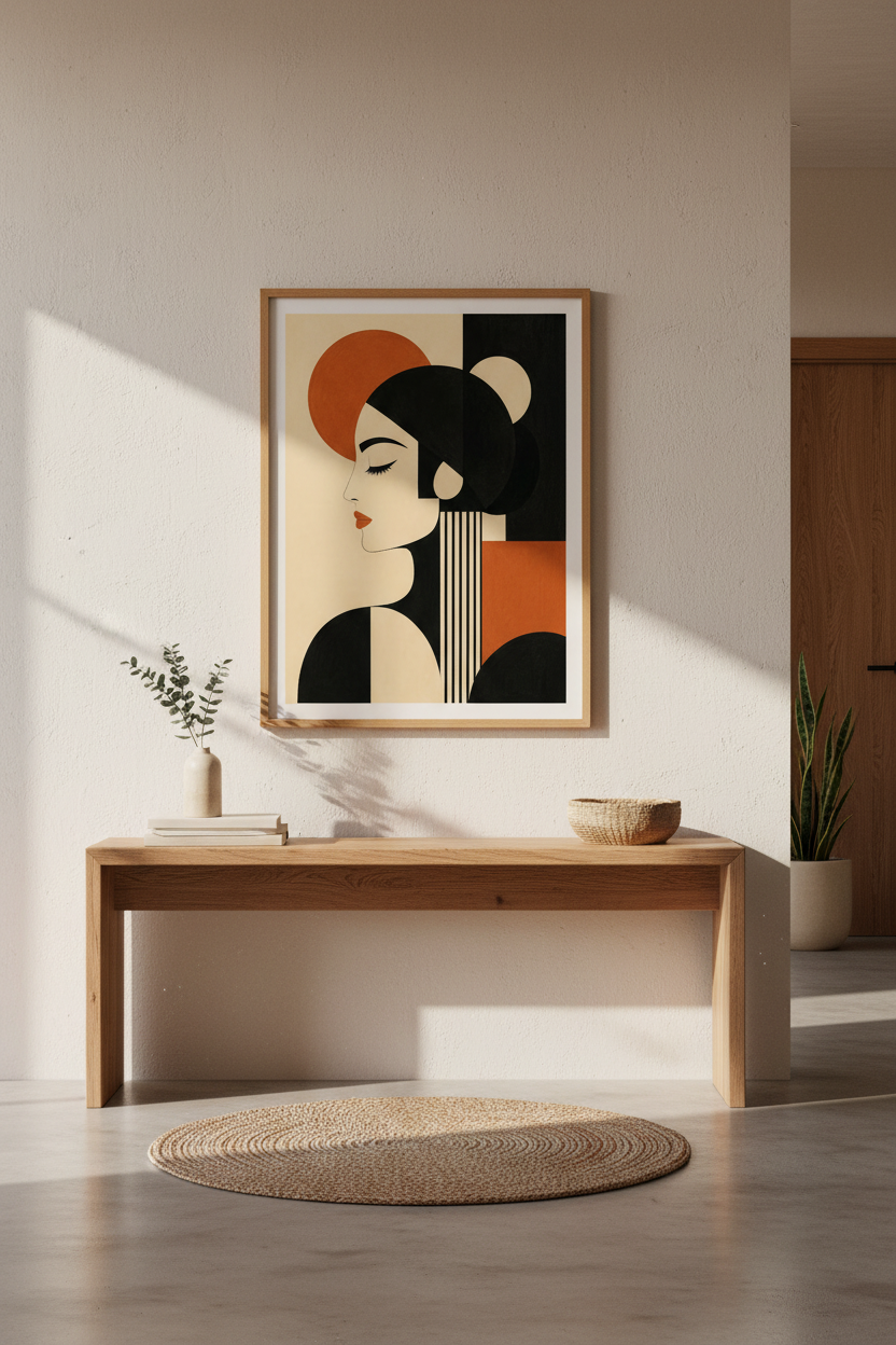 Geometric Poster | Art Deco palette, warm beige &amp; black | Living Room Decor