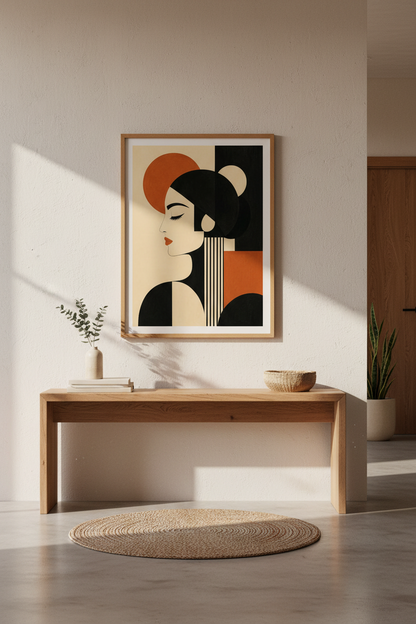 Geometric Poster | Art Deco palette, warm beige &amp; black | Living Room Decor