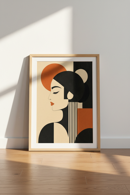 Geometric Poster | Art Deco palette, warm beige &amp; black | Living Room Decor