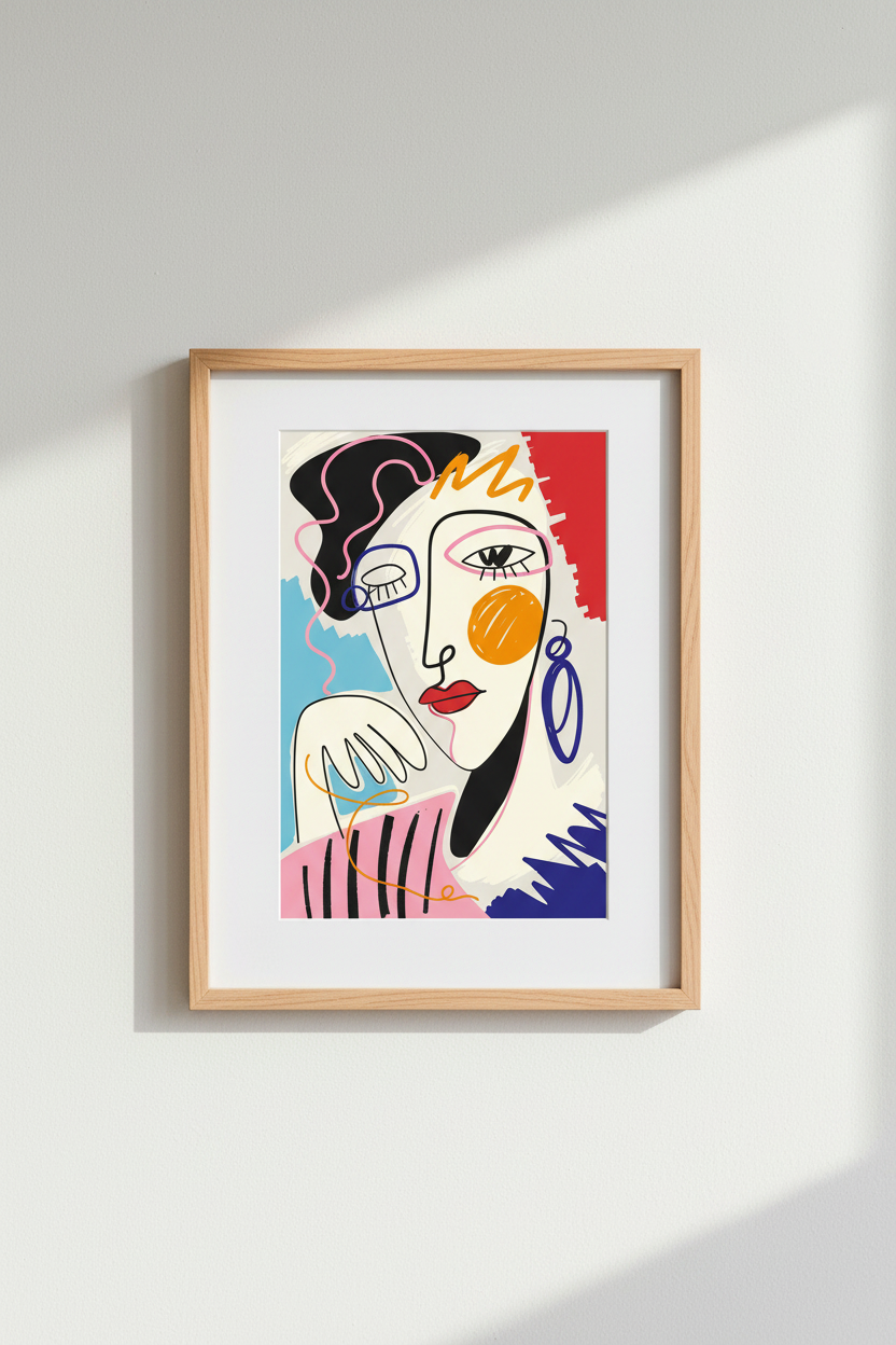 Abstract Face Wall Art | Bold Colors, Contemporary Portrait, Living Room Decor