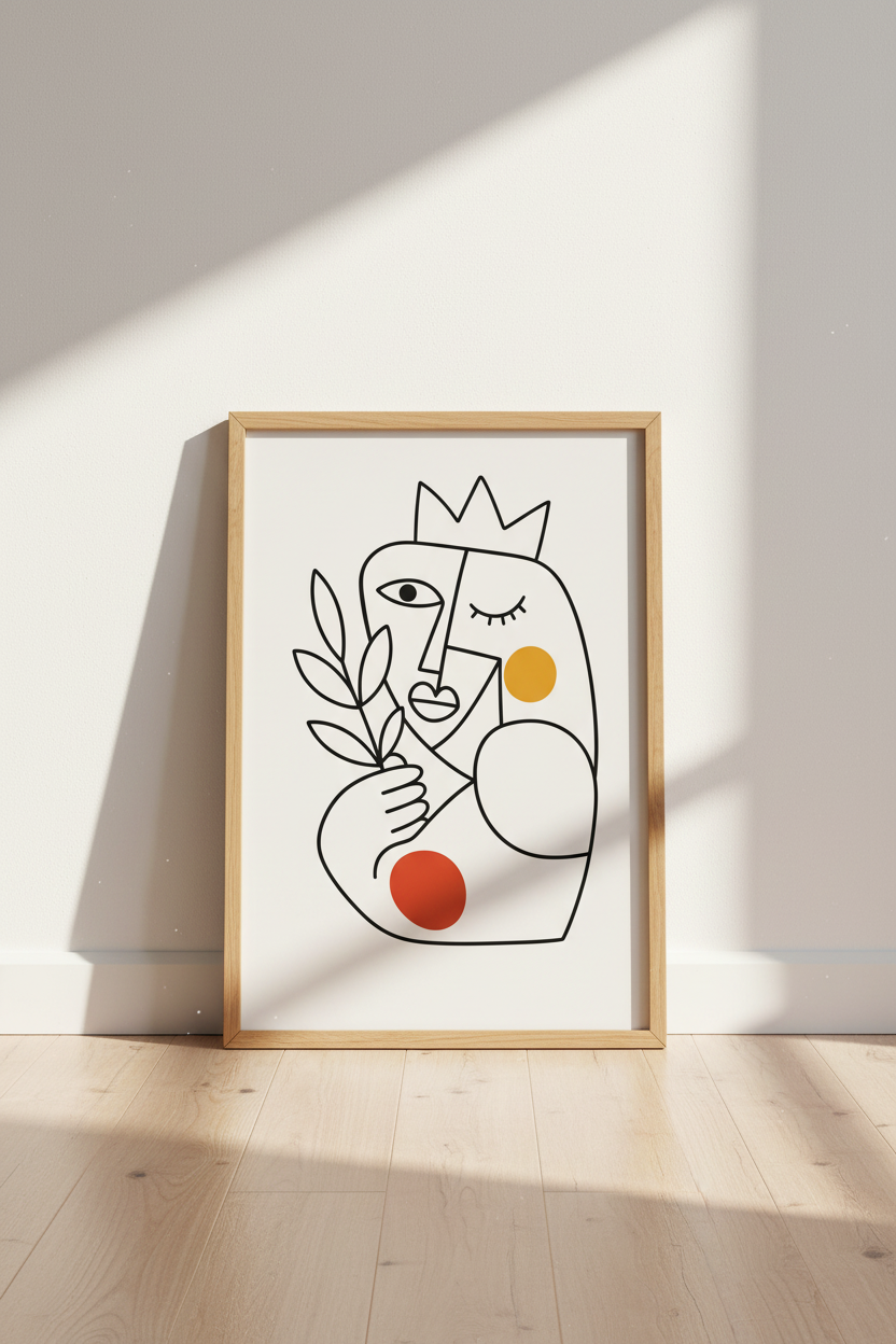 Abstract Crowned Figure Wall Art Print | Boho Living Room Decor | Modern Cubist Poster