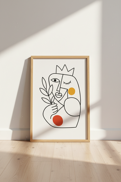 Abstract Crowned Figure Wall Art Print | Boho Living Room Decor | Modern Cubist Poster