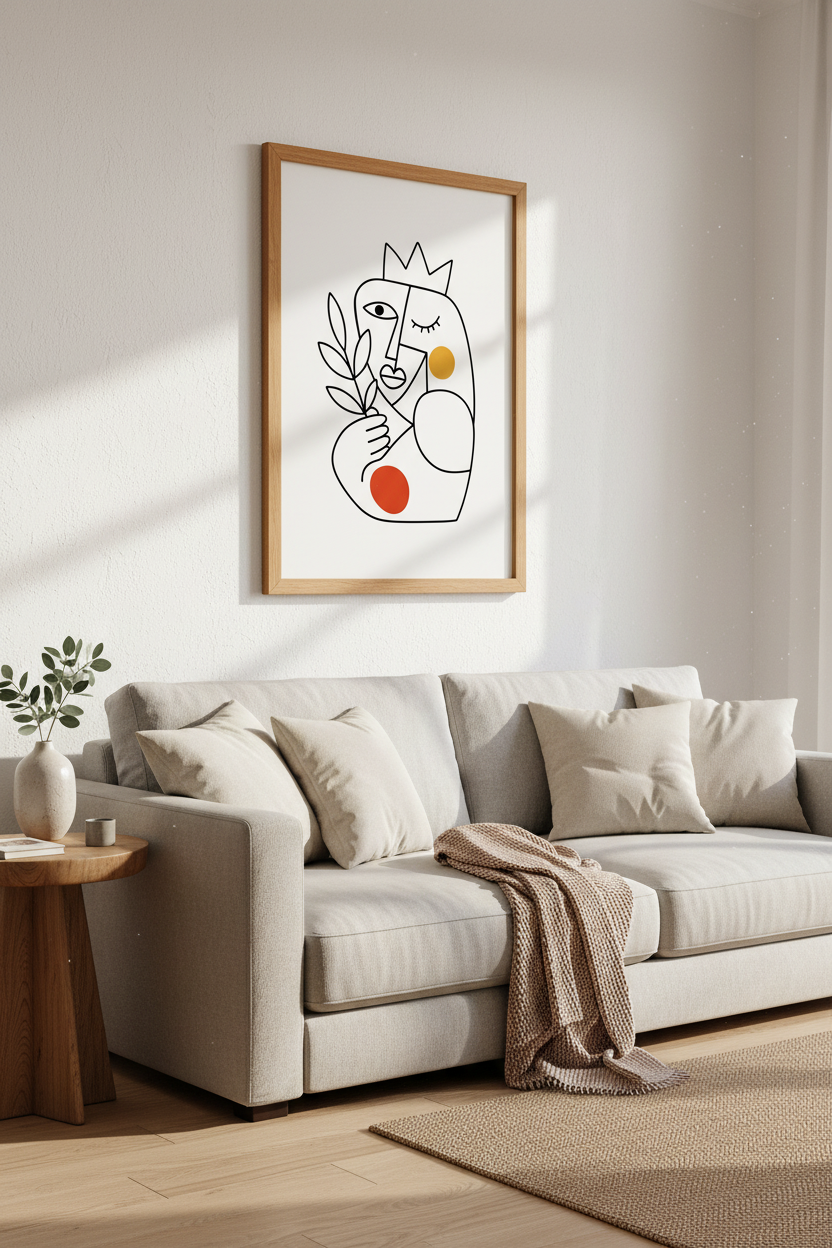 Abstract Crowned Figure Wall Art Print | Boho Living Room Decor | Modern Cubist Poster