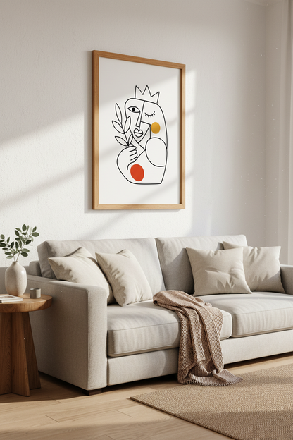 Abstract Crowned Figure Wall Art Print | Boho Living Room Decor | Modern Cubist Poster