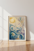 Abstract Sun & Waves Art Print | Blue Gold Coastal Decor | Impressionist Poster
