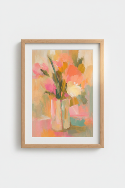Pastel Floral Wall Art Print | Living Room Decor | Soft Pink Poster