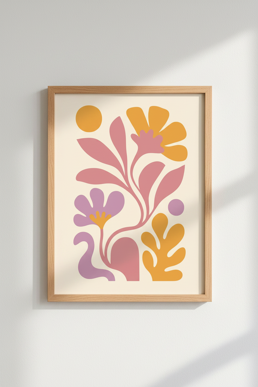 Boho wall art print | Abstract floral pastel | Living room decor