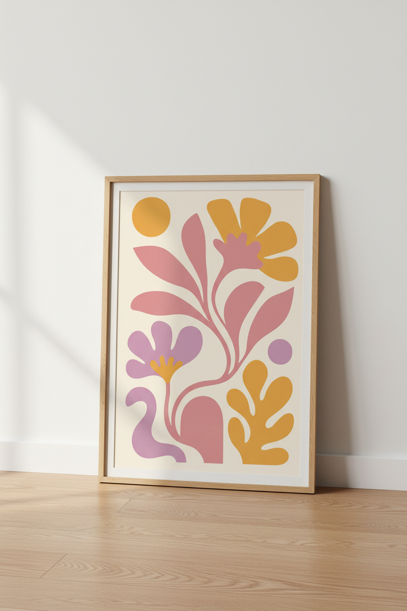 Boho wall art print | Abstract floral pastel | Living room decor