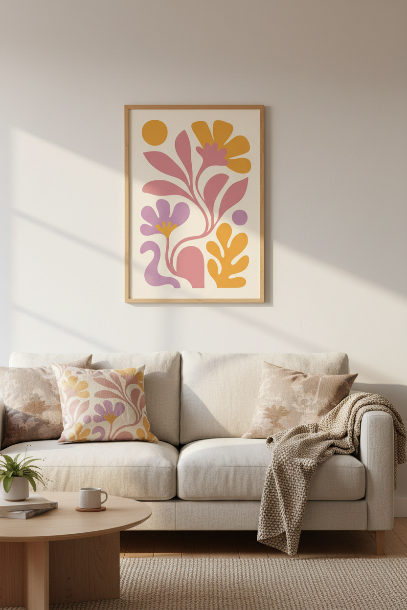 Boho wall art print | Abstract floral pastel | Living room decor