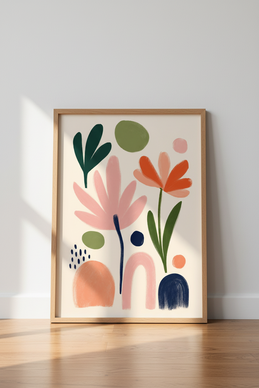 Abstract Botanical Floral Wall Art | Boho Pastel Flowers, Modern Living Room Decor
