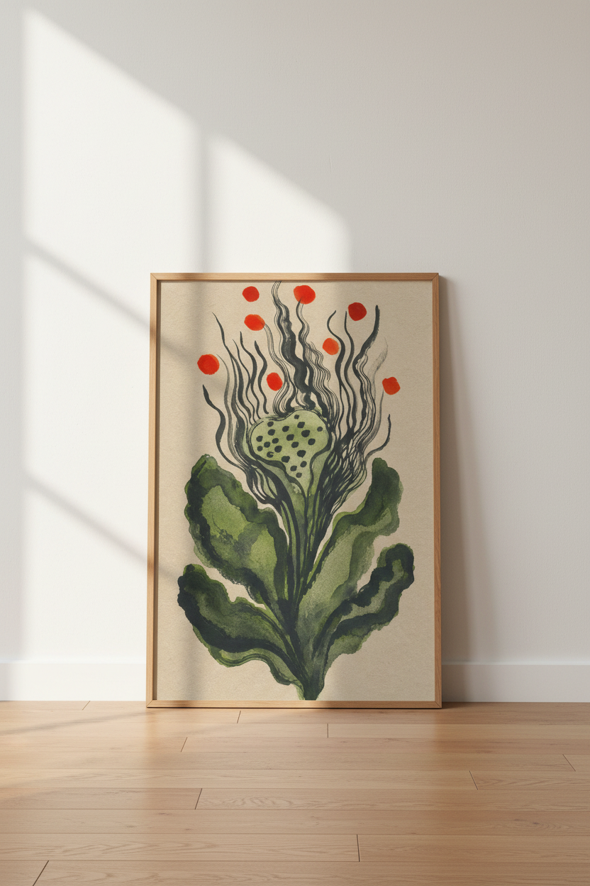 Botanical art print | Watercolor greens decor | Minimalist poster