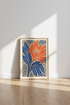 Folk Floral Wall Art | Orange & Blue Botanical Print, Modern Boho Living Room Decor
