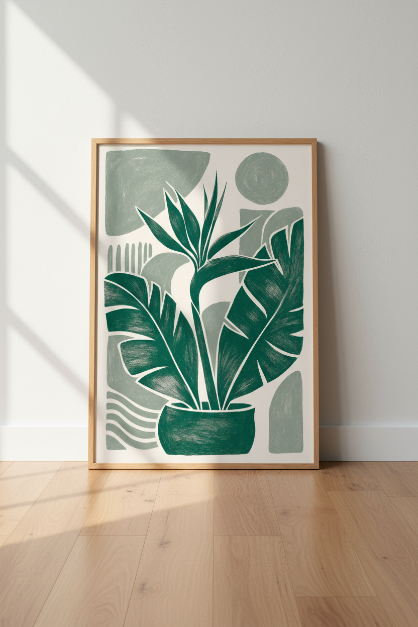 Bird of Paradise Abstract Botanical Print | Sage Green Decor | Boho Tropical Poster