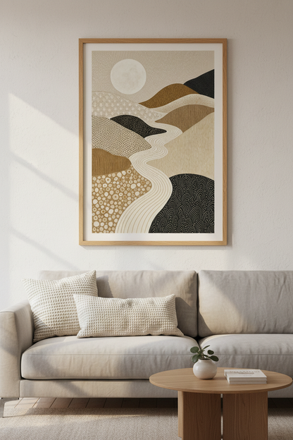 Abstract Mountain Landscape Print | Boho Neutral Desert Wall Art | Modern Earthy Poster