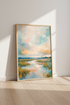 Abstract Coastal Marsh Landscape | Soft Peach & Blue Pastel, Living Room Wall Art