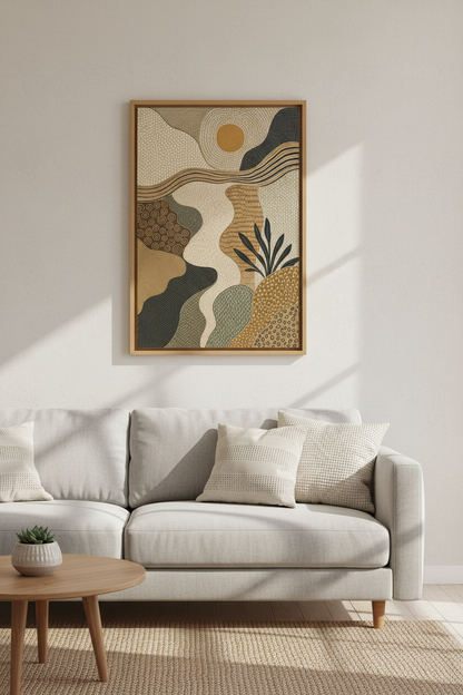 Abstract Boho Landscape Wall Art | Earthy Dot Pattern Poster, Neutral Living Room Decor