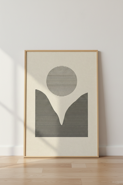 Abstract Geometric Mountain Wall Art | Neutral Beige Poster | Modern Living Room Decor