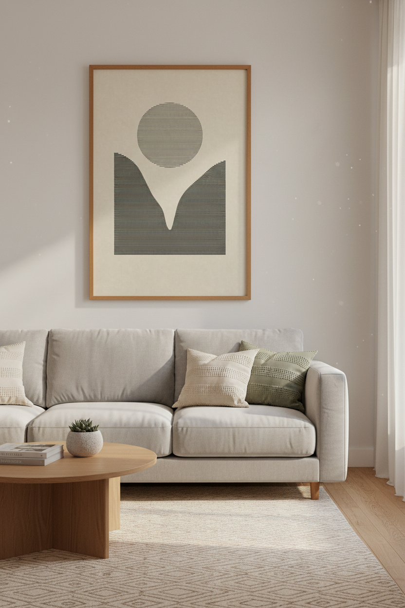 Abstract Geometric Mountain Wall Art | Neutral Beige Poster | Modern Living Room Decor