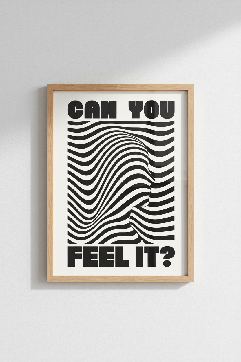 Surreal Face Optical Illusion Wall Art Print | Wavy Black &amp; White Modern Poster Decor