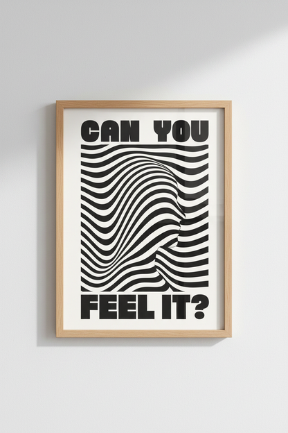 Surreal Face Optical Illusion Wall Art Print | Wavy Black &amp; White Modern Poster Decor