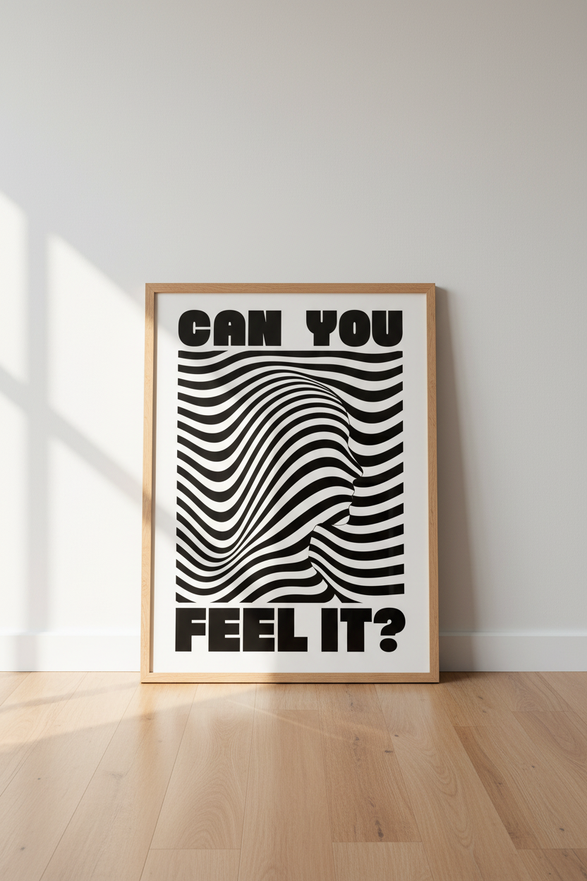 Surreal Face Optical Illusion Wall Art Print | Wavy Black &amp; White Modern Poster Decor