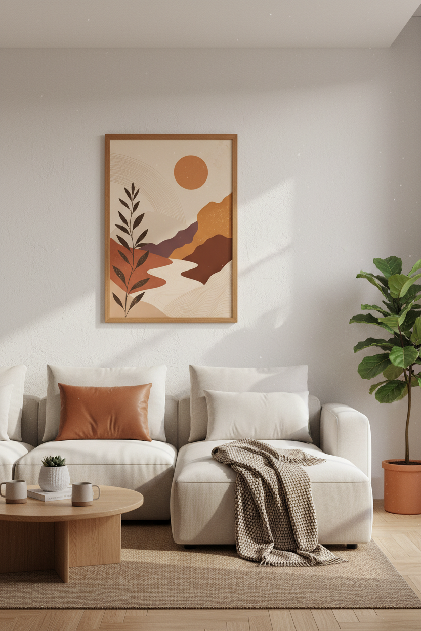 Abstract Desert Landscape Wall Art | Terracotta Boho Print, Living Room Decor Poster