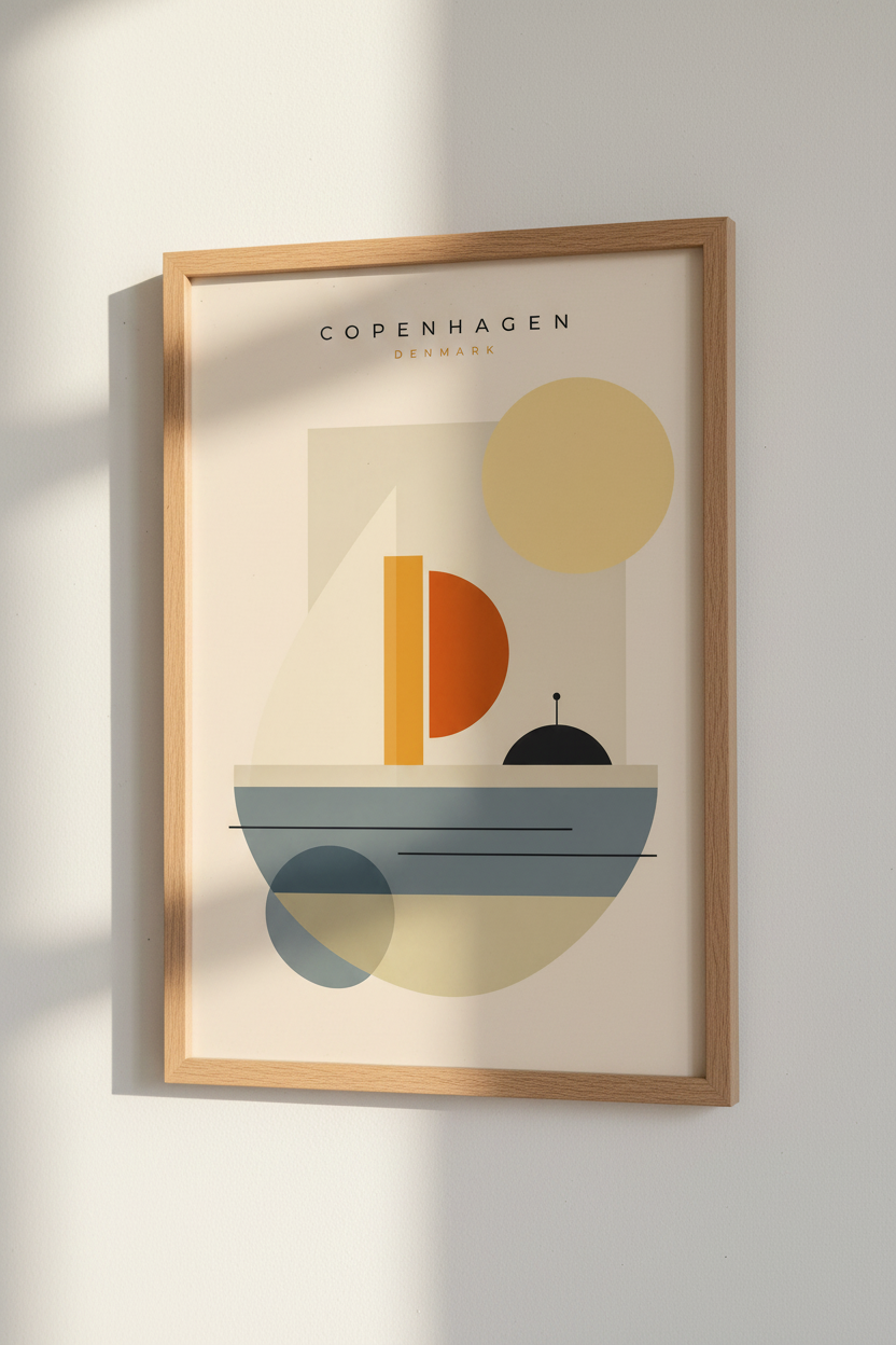 Copenhagen Denmark Wall Art Print | Minimalist Geometric Poster | Mid Century Modern Decor