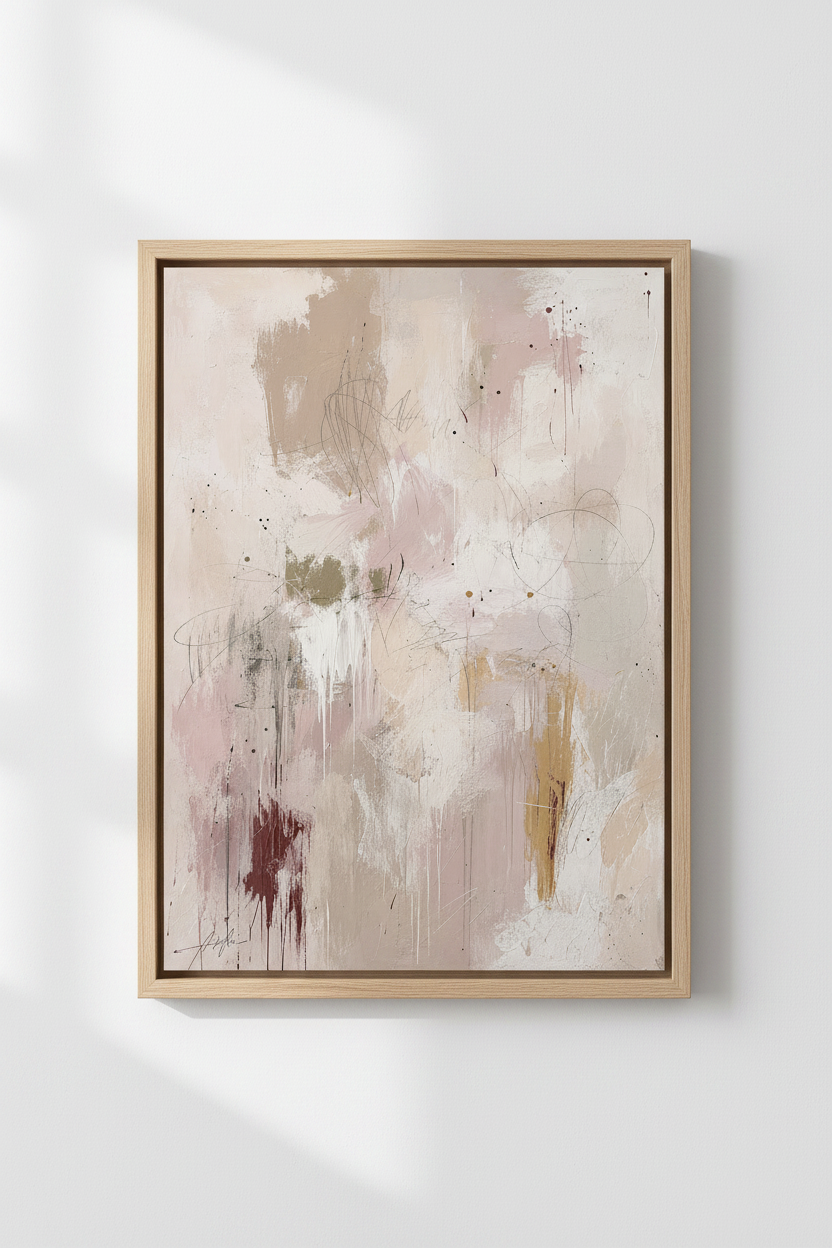 Pastel abstract art | Soft pink palette, living room decor | Modern poster