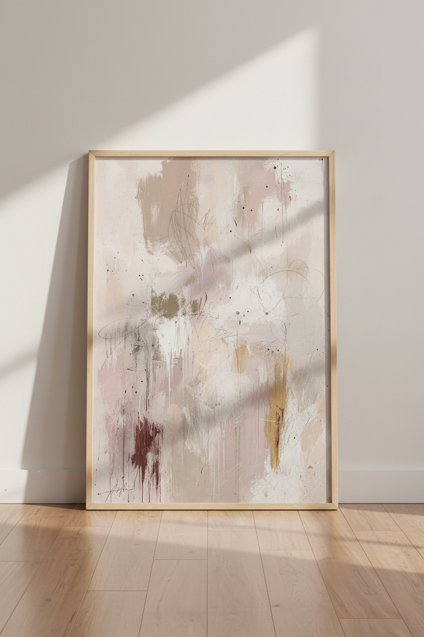 Pastel abstract art | Soft pink palette, living room decor | Modern poster